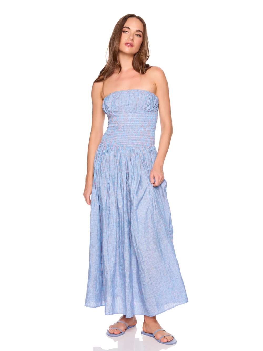 Susana Monaco stripe linen smocked waist tube maxi dress